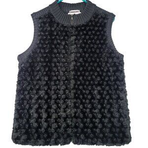 Womens Textured Faux Fur Vest Size Large Lightweight Knit Zip Front